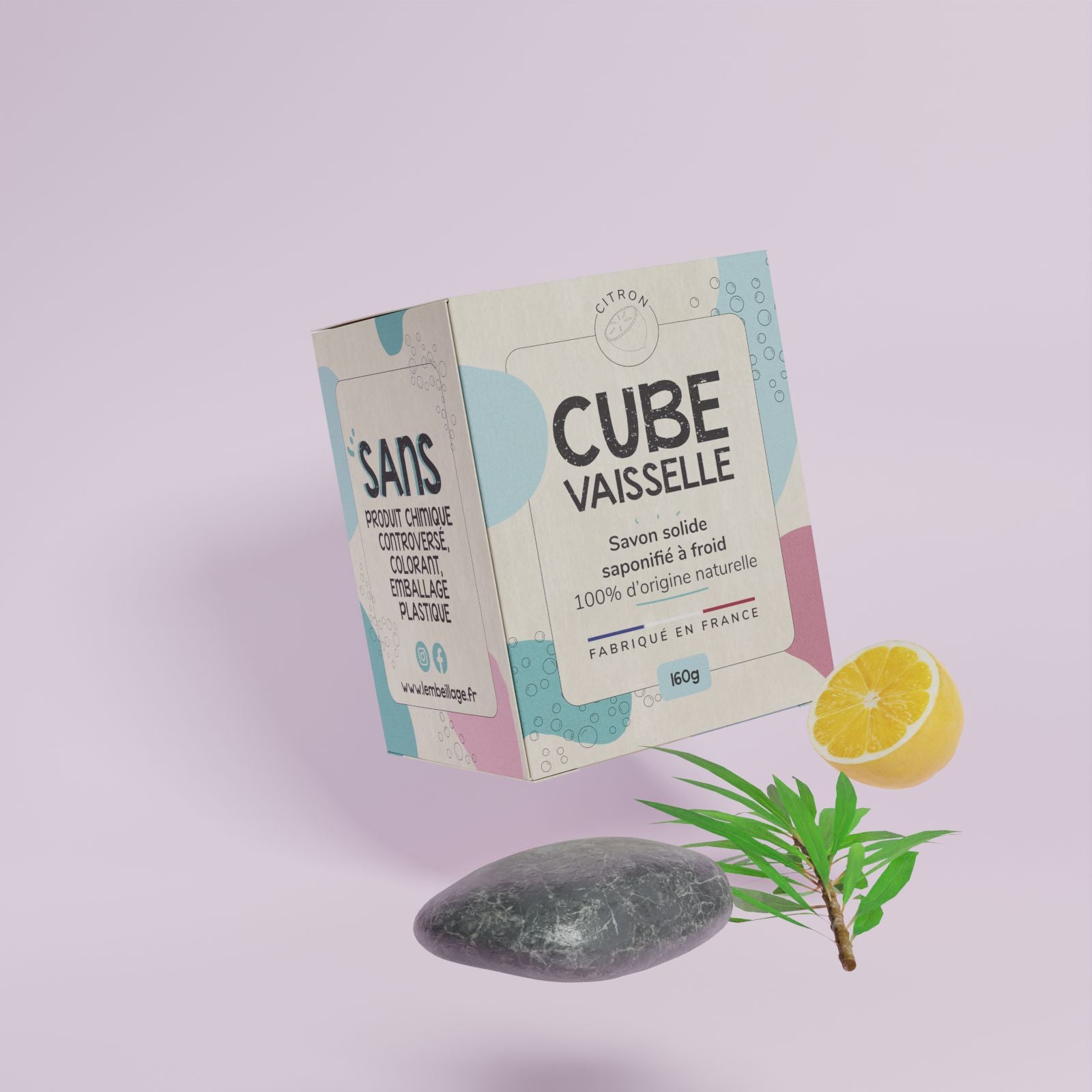 L'embeillage – Cube Vaisselle Solide Naturel Saponifié à Froid – 160 G – Fabriqué En France – Ultra Dégraissant & Moussant