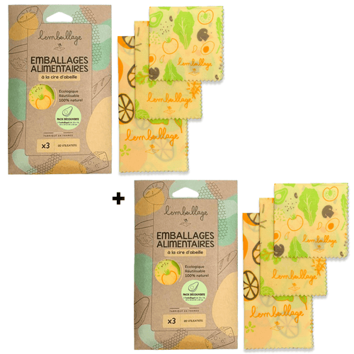 Pack découverte 3 formats, petit, moyen et grand, idéal pour emballer différents aliments, plats..., beewrap français